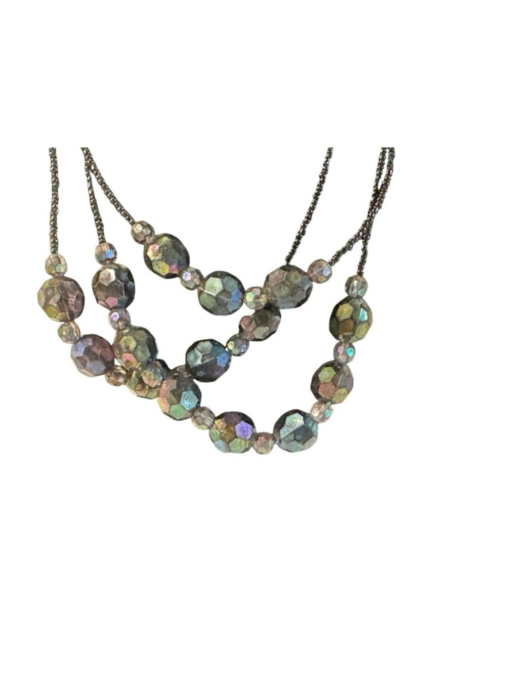 Black Beaded Layered Necklace Iridescent Faceted Beads Fairy Kei Multistrand
